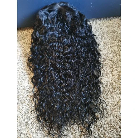New 16 Ashimary Human Hair Invisi-Strap Water Wave 360 Lace Frontal Wig 1B